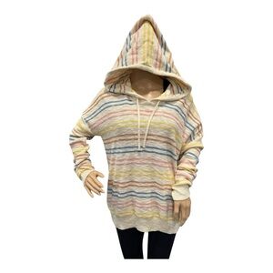 Stitches + Stripes Striped Multicolor Hooded Pull Over Cotton Knit Sweater Sz M